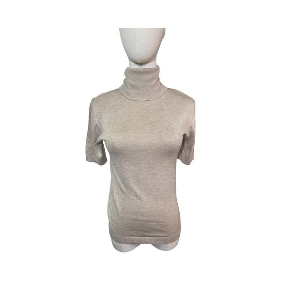 Mango NWT Committed Beige Turtleneck Short Sleeve Sweater Top Women's Medium - Picture 1 of 7